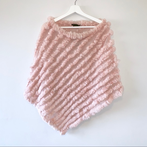 BCBGMaxAzria Sweaters - BCBGMaxAzria Rabbit Fur Poncho Rose Pink